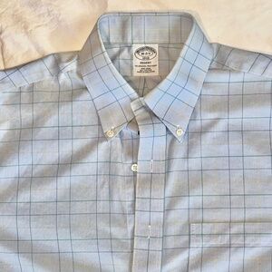 Brooks Brothers Blue Windowpane Shirt, 16 32/33